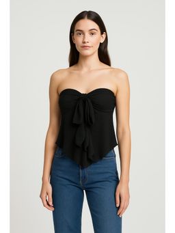 Cider - Black Floral Tie Front Tube Top