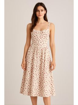 Cider - Pink Square Neck Floral Corset Lace Up Midi Dress