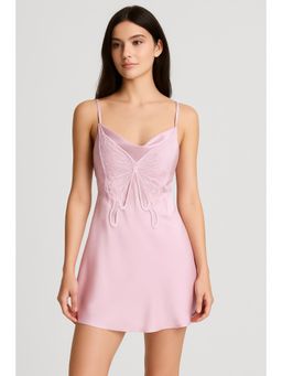 Cider - Pink Satin Cowl Neck Ruched Butterfly Mini Dress