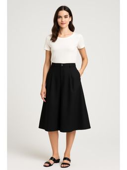Cider - Black Linen Blend High Rise Solid Pocket Maxi Skirt