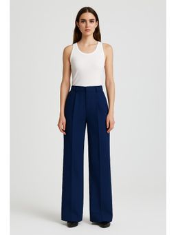 Cider - Navy Blue High Waist Pleated Wide Leg Trouser