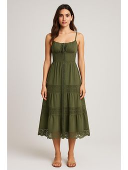 Cider - Green Lace Trim Tiered Cami Maxi Dress