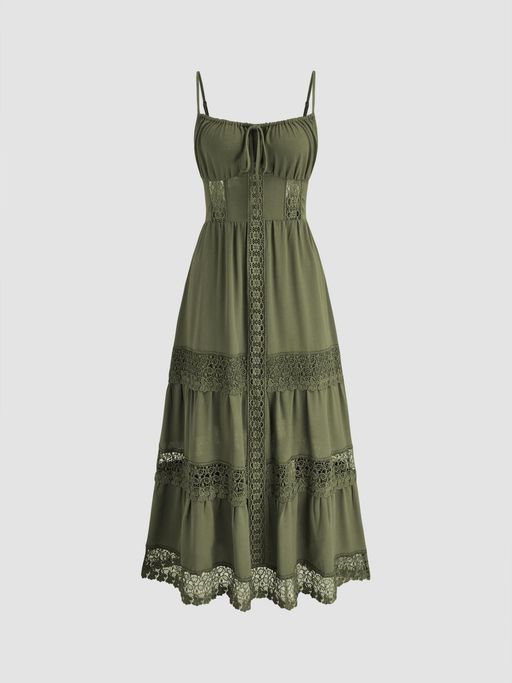 lace trim tiered cami maxi dress Buy Cider Green Lace Trim Tiered Cami Maxi Dress (S) Online
