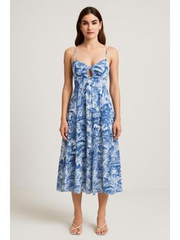 Cider - Santorini Beach Vacation Landscape Painting Cut Out Knotted Cami Midi Dress