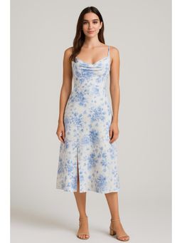 Cider - White Satin Cowl Neck Floral Split Maxi Dress ()