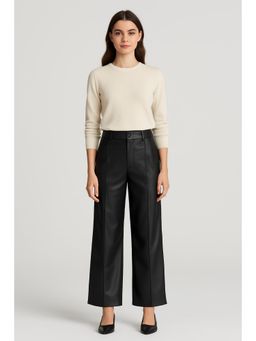 Cider - Faux Leather Solid High Waist Wide Leg Trousers