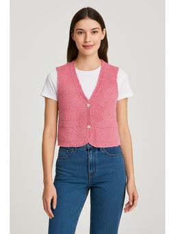 Cider - Knit V-Neck Heart Button Crop Vest