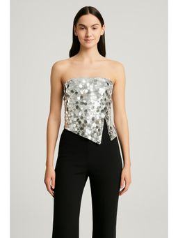 Cider - Sequin Asymmetrical Split Tube Crop Top