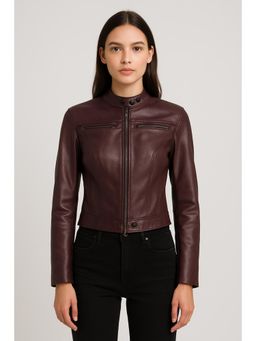 Cider - Faux Leather Stand Collar Zipper Biker Jacket