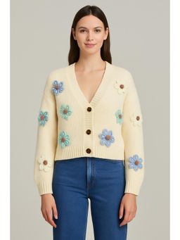 Cider - V-Neck Button Flower Cardigan