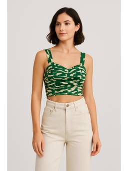 Cider - Santorini Beach Vacation V-Neck Abstract Ruched Crop Tank Top