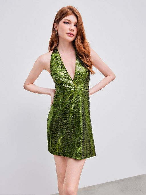 sequin knotted halter dress Zara Multicolor Sequin Knotted Halter Midi Dress by Zara