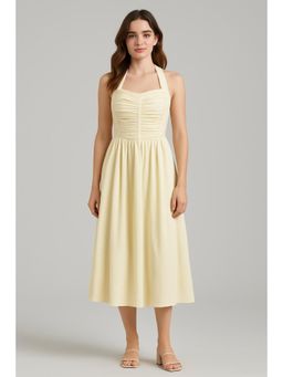 Cider - Halter Shirred Knotted Midi Dress