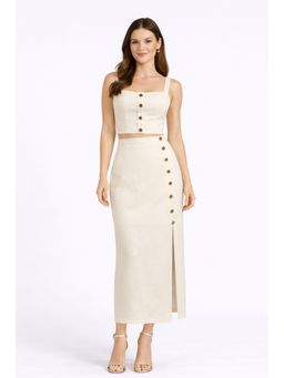 Cider - Linen Square Neck Button Crop Top with High Rise Button Split Maxi Skirt (Set of 2)