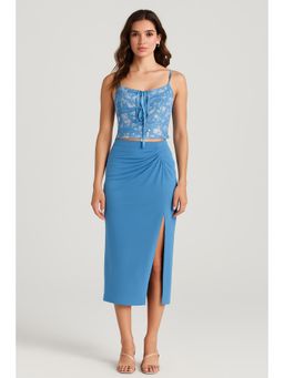 Cider - Mesh Scoop Neckline Floral Crop Cami Top with Solid Twist Split Maxi Skirt (Set of 2)