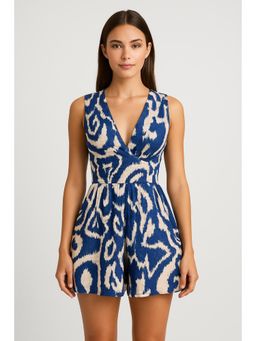 Cider - V-Neck Abstract Pocket Zipper Romper