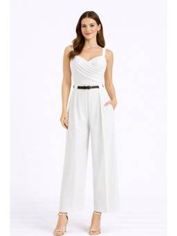 Cider - V-Neck Solid Ruched Wrap Jumpsuit with Belt (Set Of 2) ()