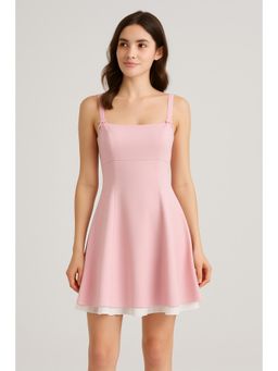Cider - Square Neck Solid Bowknot Zipper Dress