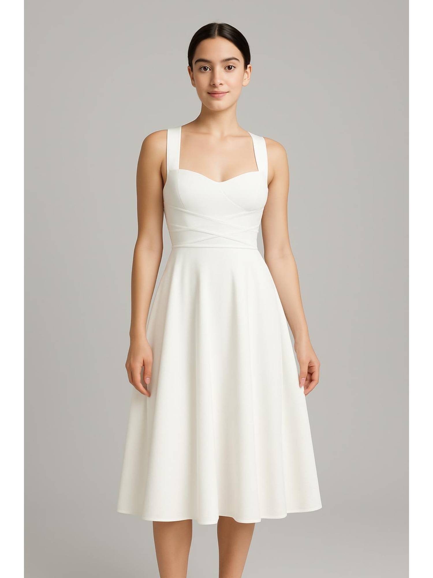 cider Square Neck Solid Criss Cross Ruffle Midi Dress-picture-27