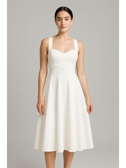 Cider - Square Neck Solid Criss Cross Ruffle Midi Dress