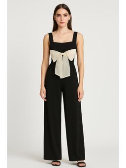 Cider - Square Neck Solid Ruched Bowknot Jumpsuit