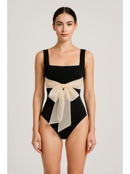 Cider - Square Neck Ruched Bowknot Bodysuit ()