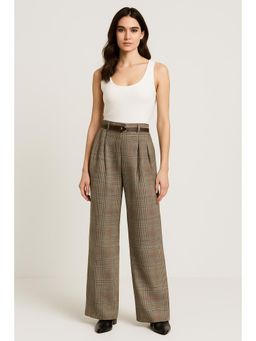 Cider - Houndstooth High Waist Belted Wide Leg Trousers