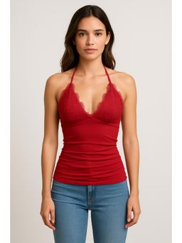 Cider - Halter Neckline Solid Backless Crop Top