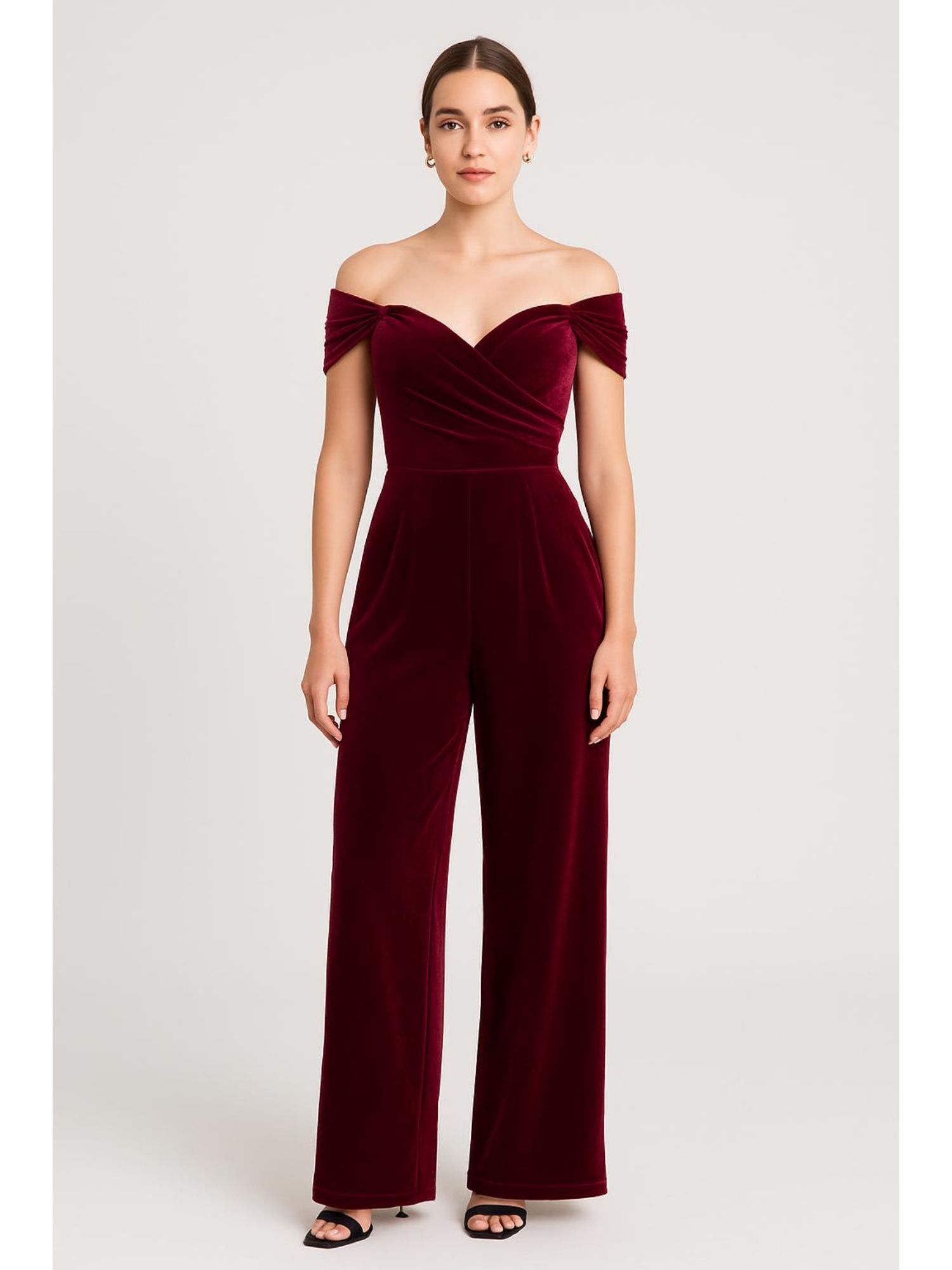 cider Velvet Off-shoulder Solid Ruched Jumpsuit-picture-19