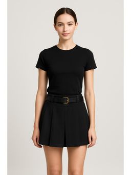 Cider - Mid Waist Solid Pleated Skort with Belt