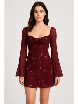 Cider - Mesh Sweetheart Neckline Floral Mini Dress