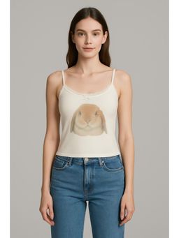 Cider - Scoop Neckline Rabbit Graphic Bowknot Lace Trim Cami Top