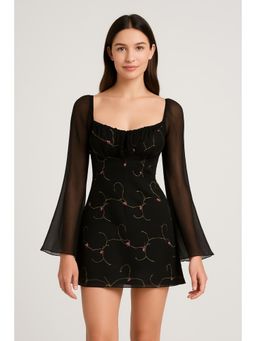 Cider - Mesh Sweetheart Neckline Floral Mini Dress