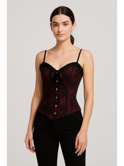 Cider - Floral Lace V-neck Button Bowknot Corset Tube Top
