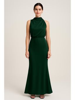 Cider - High Neck Sleeveless Ruched Maxi Dress
