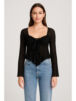 Cider - Lace Floral Knotted Long Sleeve Top Curve & Plus