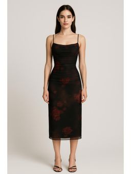 Cider - Floral Ruched Mesh Maxi Dress