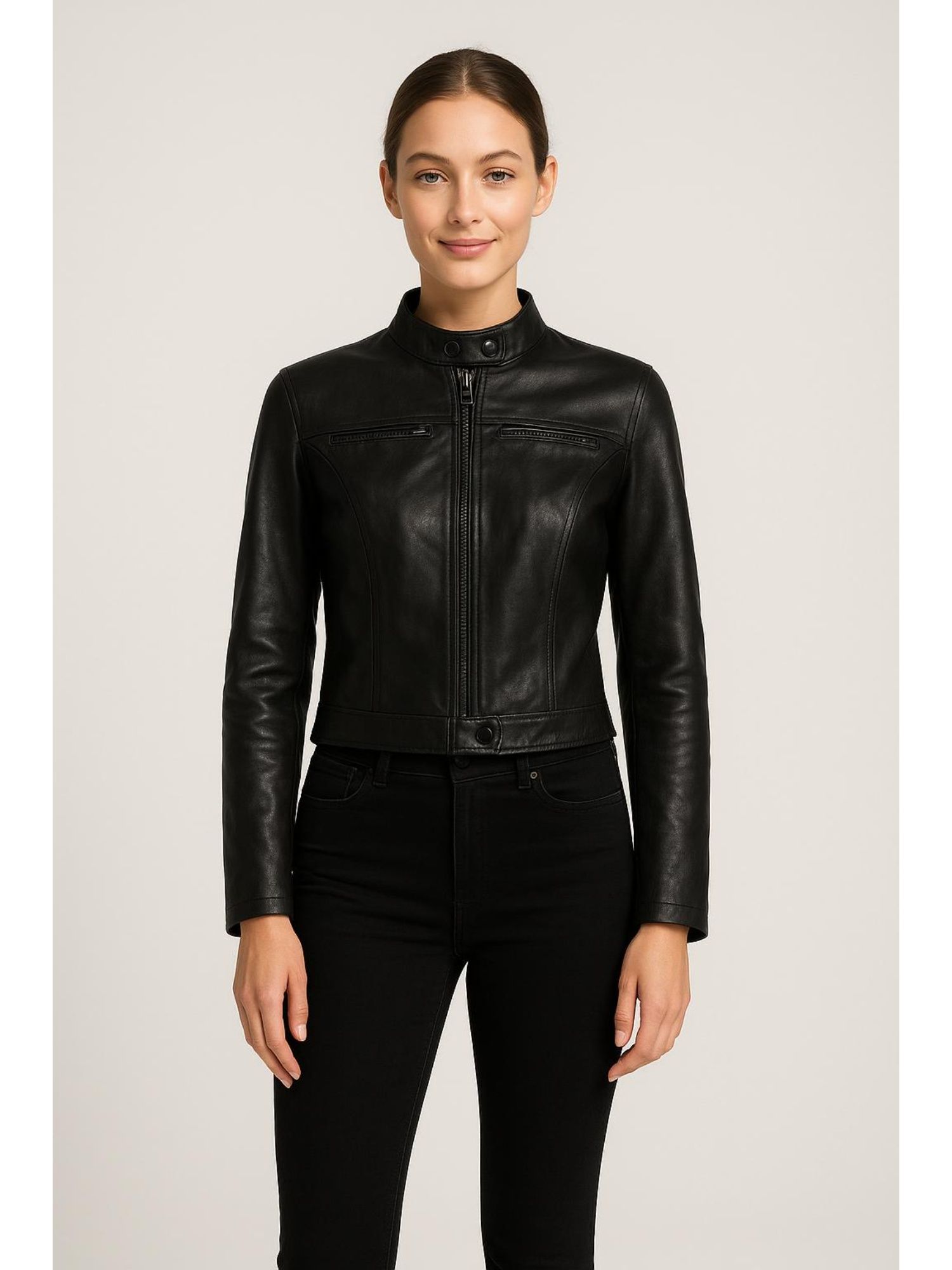 cider Faux Leather Stand Collar Zipper Biker Jacket-picture-10