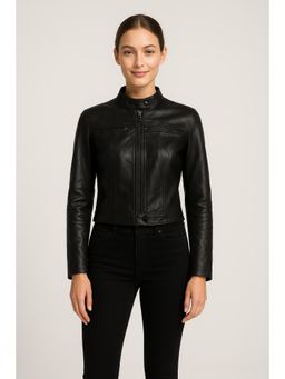 Cider - Faux Leather Stand Collar Zipper Biker Jacket