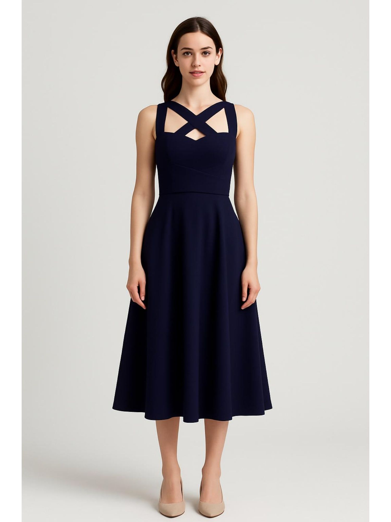 cider Sweetheart Neck Solid Criss Cross Ruffle Midi Dress-picture-25