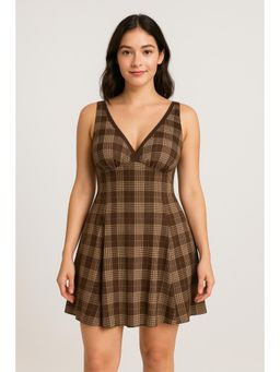 Cider - V-neck Check Dress Curve & Plus