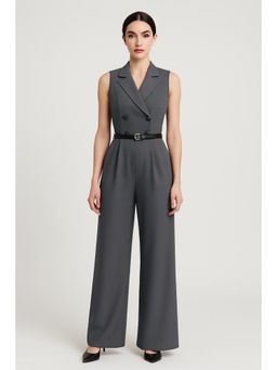 Cider - Collar Solid Button Jumpsuit With Belt