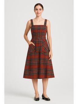 Cider - Gingham Buckle Pocket Ruffle Midi Dress