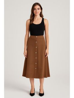 Cider - Corduroy Mid Rise Solid Button Ruffle Midi Skirt