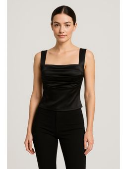 Cider - Square Neck Solid Ruched Crop Tank Top