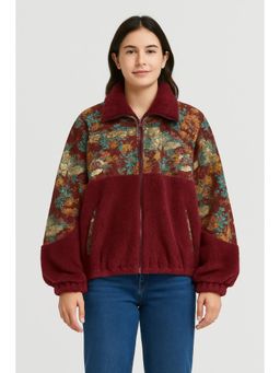 Cider - Fleece Collar Floral Cat Drawstring Sweatshirt Curve & Plus