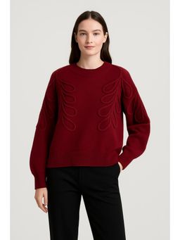 Cider - Knit Round Neckline Leaf Braid Oversized Sweater
