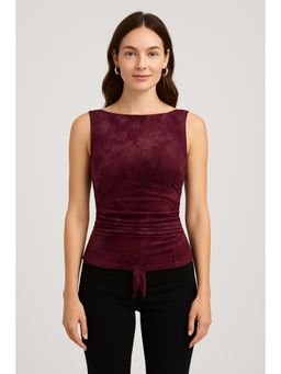 Cider - Boat Neck Floral Knotted Ruched Crop Tank Top