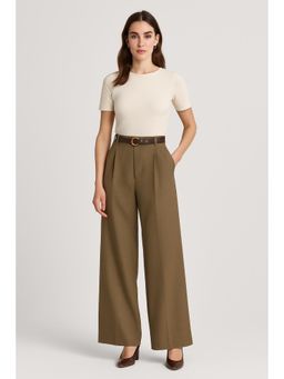Cider - Mid Rise Solid Wide Leg Trousers With Belt