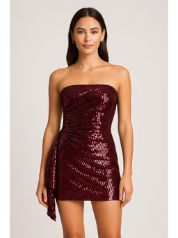 Cider - Sequin Strapless Solid Ruffle Hem Mini Dress